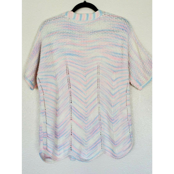 Vintage Handmade Sz L Pastel Knit Button Up Short Sleeve Grannycore Cardigan - Picture 5 of 6